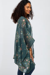Forest Green Floral Print Cover Up