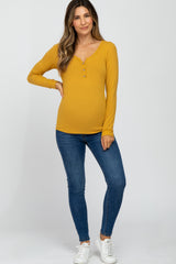 Yellow Ribbed Button Front Maternity Top