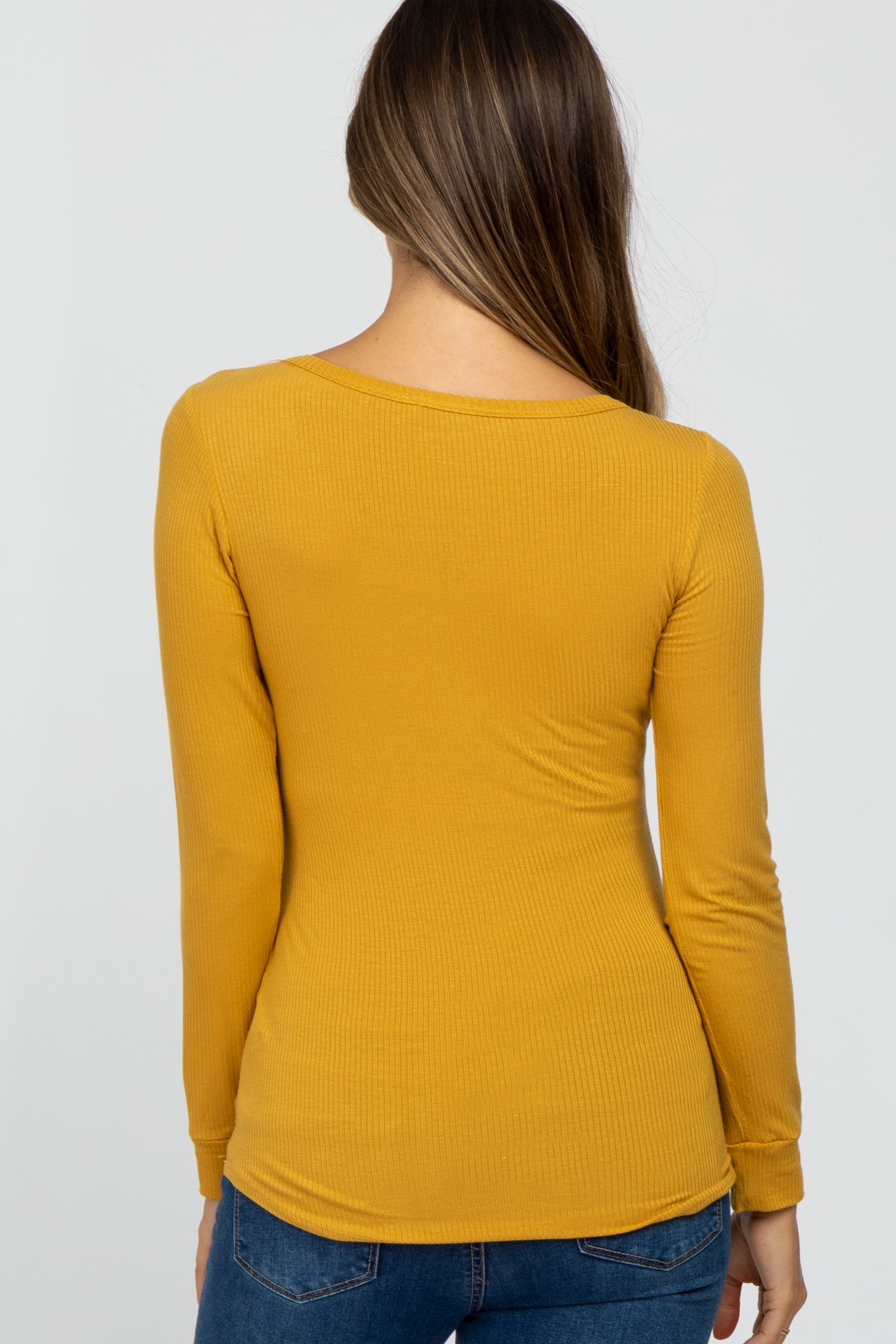 Yellow Ribbed Button Front Maternity Top