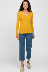Yellow Ribbed Button Front Top