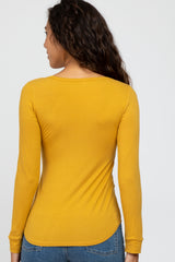 Yellow Ribbed Button Front Top