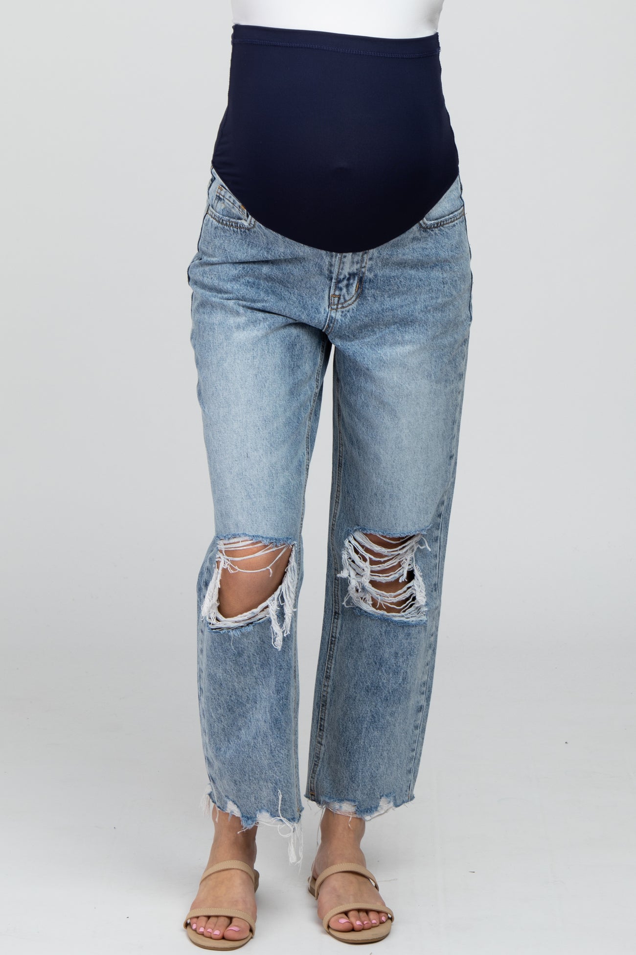 Light Blue Ripped Knee Distressed Maternity Straight Jeans– PinkBlush
