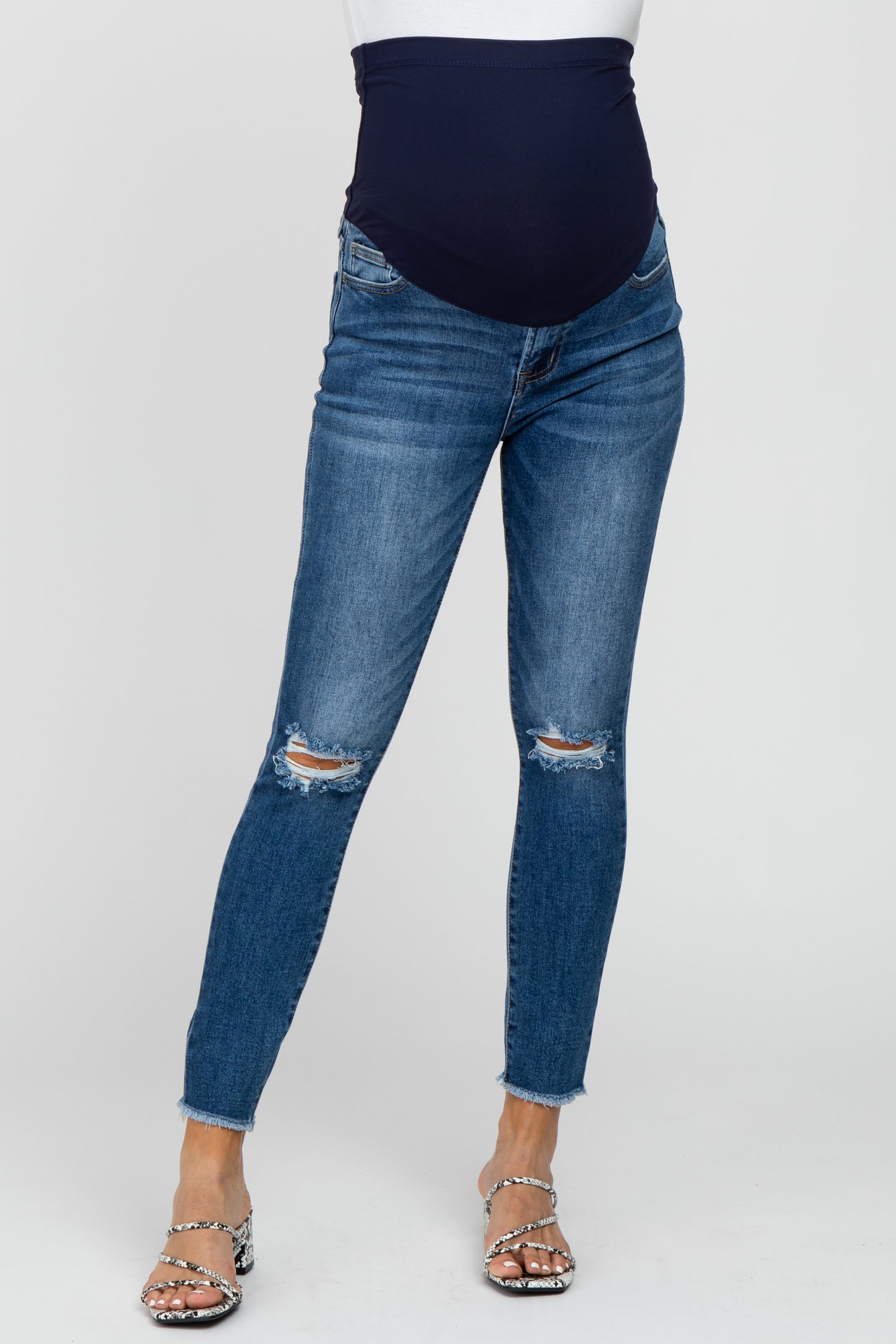 Blue Distressed Knee Maternity Skinny Jeans