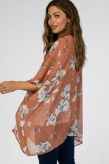 Salmon Floral Print Chiffon Maternity Cover Up