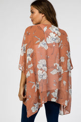 Salmon Floral Print Chiffon Maternity Cover Up