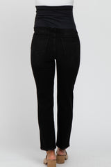 Black Distressed Ripped Knee Cropped Maternity Jeans