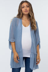 Light Blue Swiss Dot 3/4 Sleeve Chiffon Maternity Cover Up