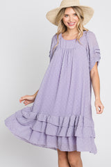Lavender Chiffon Swiss Dot Ruffle Hem Midi Dress