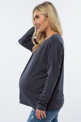 Charcoal Raw Hem Long Sleeve Maternity Top