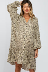 Ivory Animal Print Button Front Maternity Dress