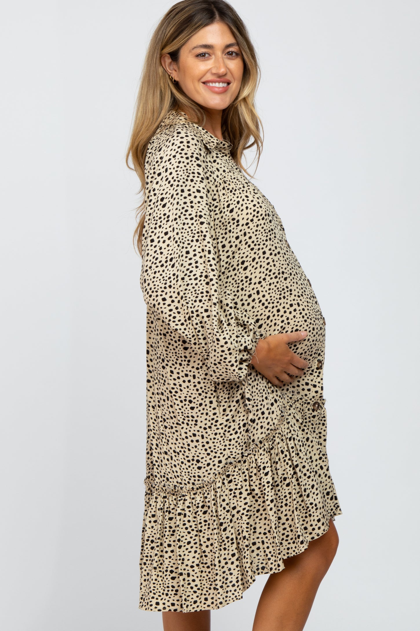 Ivory Animal Print Button Front Maternity Dress