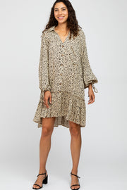 Ivory Animal Print Button Front Dress