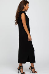 Black Ruffle Sleeve Side Slit Maxi Dress