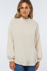 Ivory Ribbed Mock Neck Top