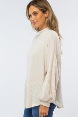 Ivory Ribbed Mock Neck Top