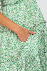 Green Floral Sleeveless Tiered Maternity Mini Dress