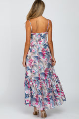 Multi-Color Tropical Floral Ruffle Hem Maternity Maxi Dress