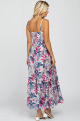 Multi-Color Tropical Floral Ruffle Hem Maxi Dress