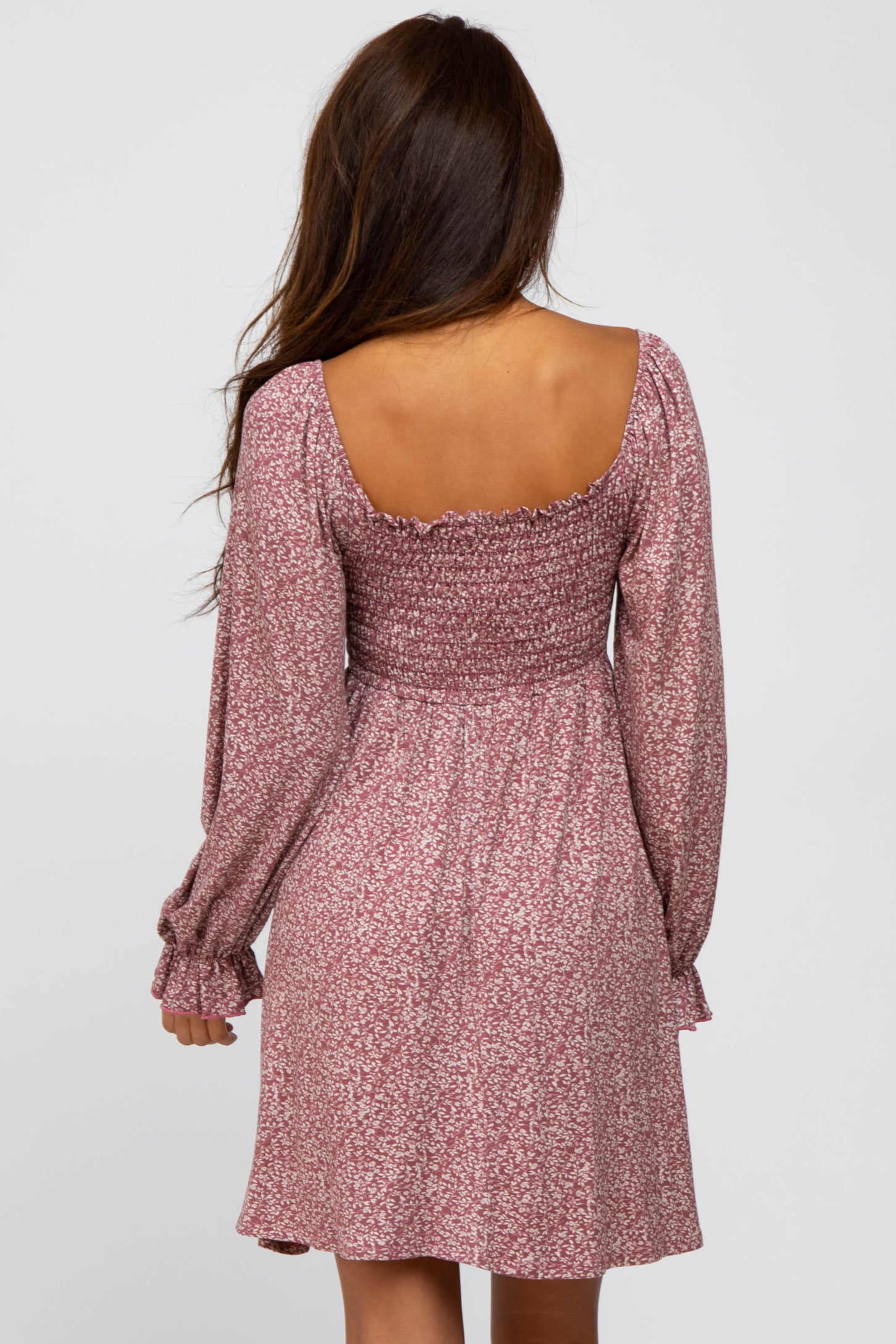 peasant long sleeve dress Plum Floral Smocked Peasant Sleeve Dress