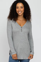 Heather Grey Button Accent Long Sleeve Maternity Top