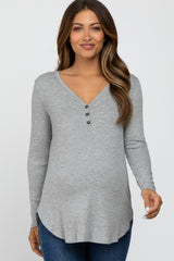 Heather Grey Button Accent Long Sleeve Maternity Top