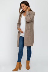 Taupe Mixed Knit Chunky Maternity Cardigan