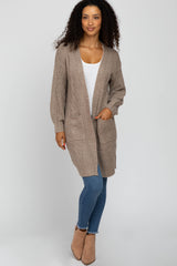Taupe Mixed Knit Chunky Maternity Cardigan