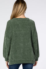 Olive Chenille Knit Side Slit Maternity Sweater