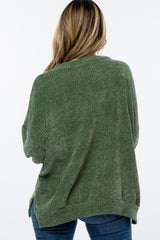 Olive Chenille Knit Side Slit Sweater