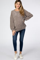 Mocha Chenille Knit Side Slit Maternity Sweater