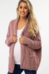 Mauve Fuzzy Knit Maternity Cardigan