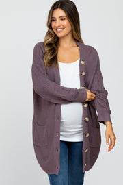 Purple Knit Long Maternity Cardigan