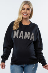 Black Animal Print Mama Maternity Pullover Sweatshirt