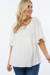 White Linen Smocked Short Sleeve Maternity Top