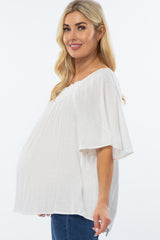 White Linen Smocked Short Sleeve Maternity Top