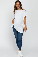 White Short Sleeve Boatneck Maternity Top