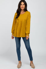 Yellow Textured Knit Babydoll Long Sleeve Top