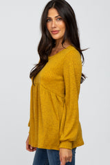 Yellow Textured Knit Babydoll Long Sleeve Top
