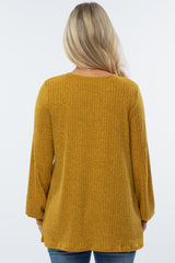 Yellow Textured Knit Babydoll Long Sleeve Maternity Top