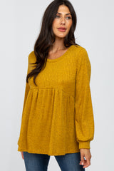 Yellow Textured Knit Babydoll Long Sleeve Maternity Top