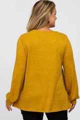 Yellow Textured Knit Babydoll Long Sleeve Maternity Plus Top