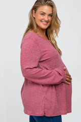 Mauve Textured Knit Babydoll Long Sleeve Maternity Plus Top