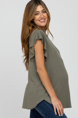 Olive Flutter Sleeve Maternity Top