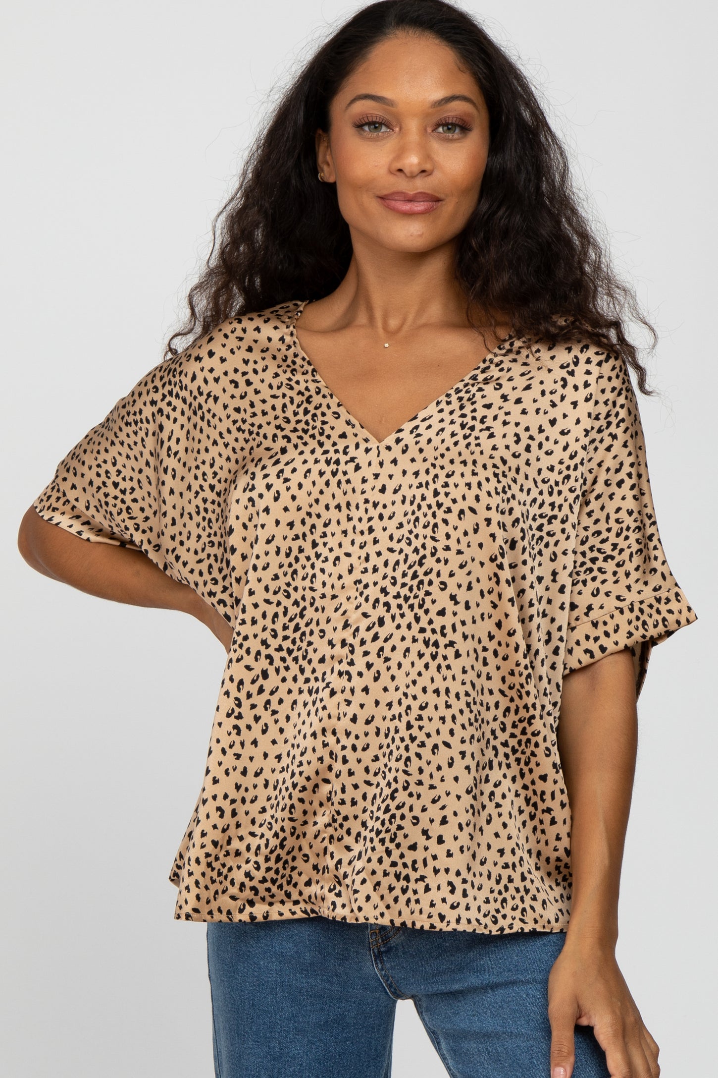 Taupe Animal Print Maternity Blouse