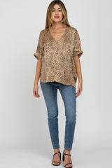 Taupe Animal Print Maternity Blouse