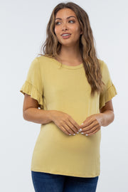 Yellow Ruffle Trim Short Sleeve Maternity Top