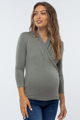 Olive Long Sleeve Wrap Maternity/Nursing Top