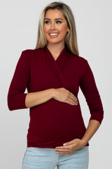 Burgundy Long Sleeve Wrap Maternity/Nursing Top