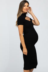 Black Mock Neck Cutout Fitted Maternity Dress