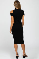 Black Mock Neck Cutout Fitted Dress